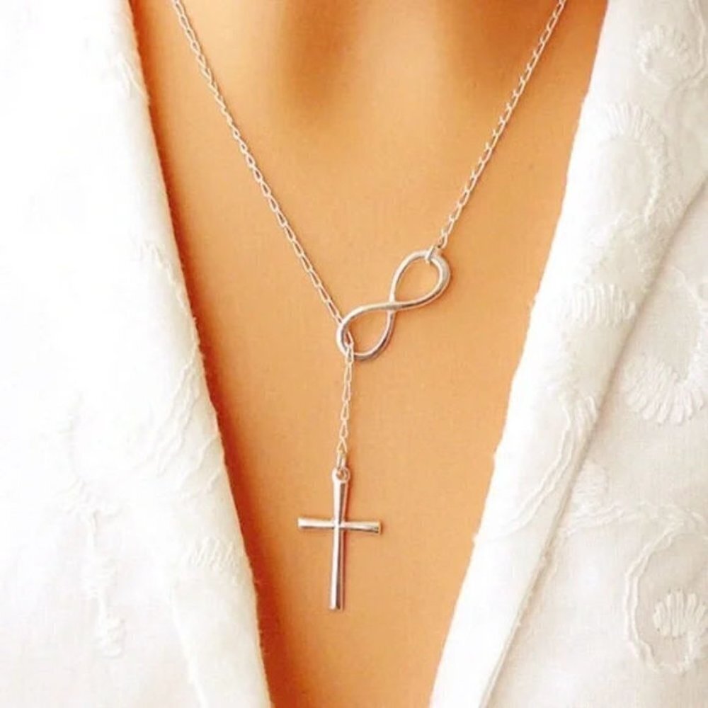 Lariat Infinity and Cross Necklace - NEW